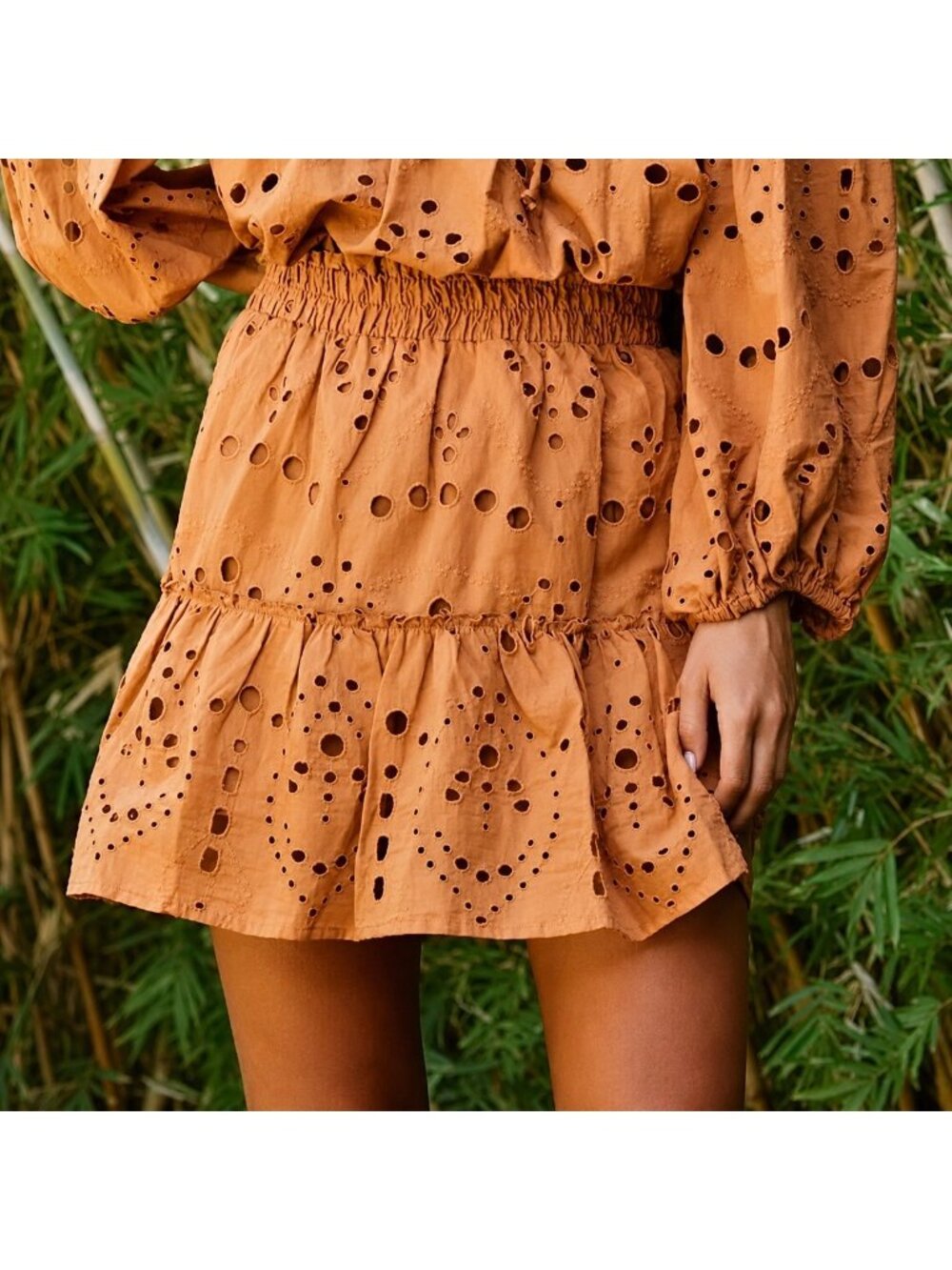 bishop + young Rust Eyelet Ruffled Mini Skirt - Picture 5 of 16